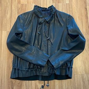 NWT black Maje leather bomber, size 36